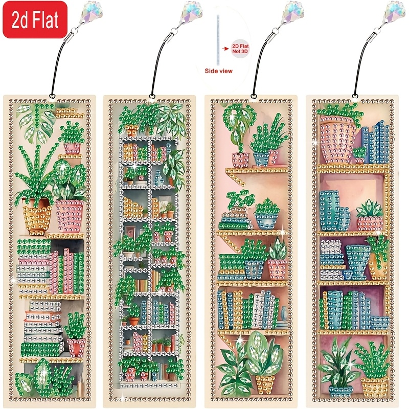TEMU 2d Flat 4pcs Diamond Painting Kit Bookmarks Set, Handmade Craft Art Gemstone Art, Men Women Bookmarks, Book Lovers Handmade Craft Gift, Reading