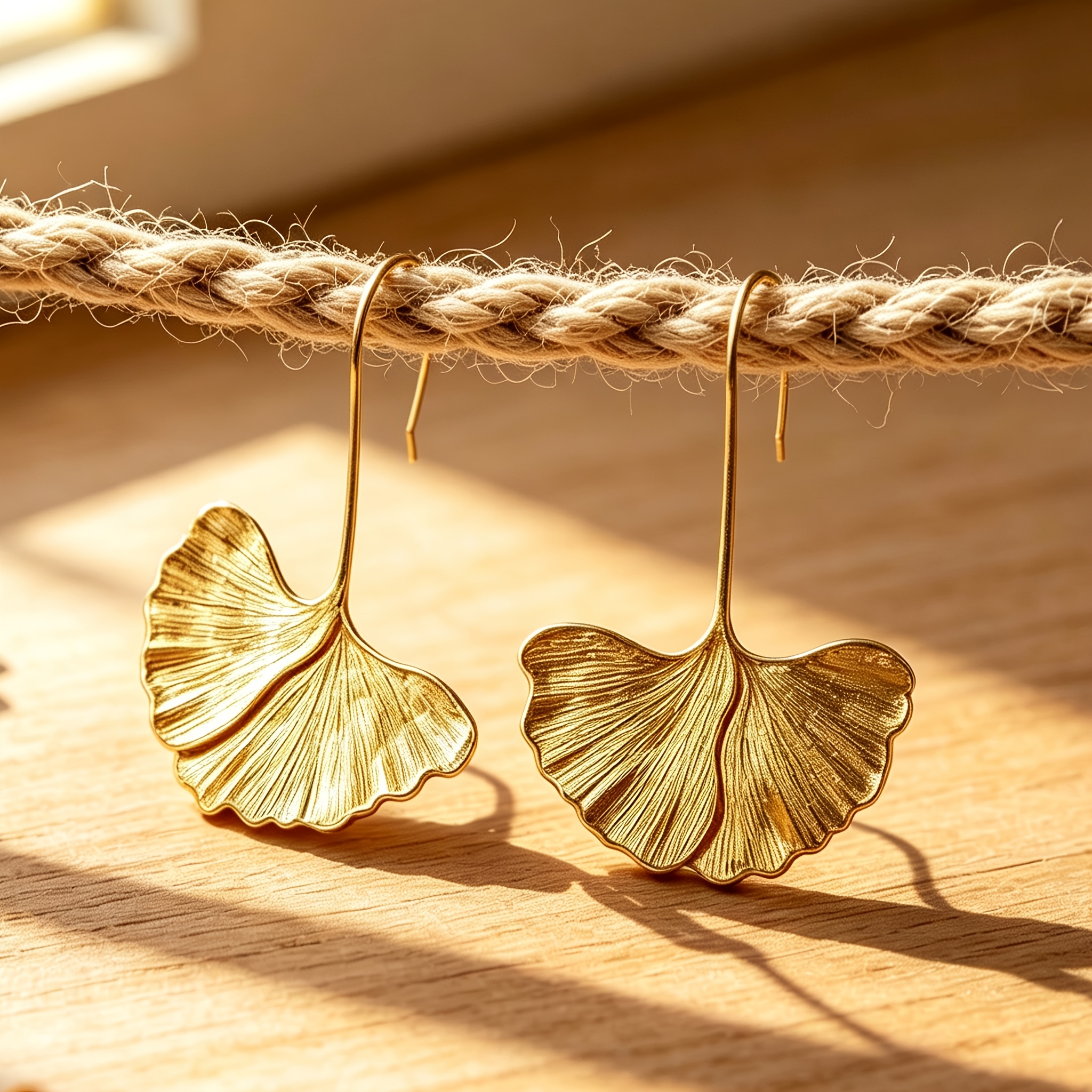 Women's Retro Ginkgo Leaf Shaped Long Earrings with 3D Texture