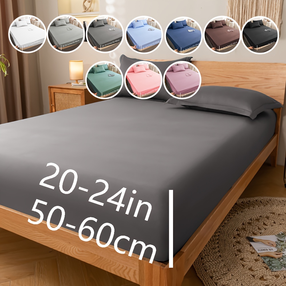 1pc brushed fitted sheet without pillowcase soft comfortable bedding solid color mattress protector for bedroom guest room with 20 24 deep pocket fitted bed sheet only details 1