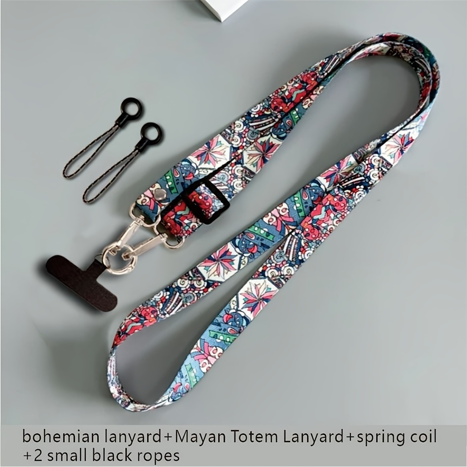 TEMU Mobile Phone Lanyard Neck Hanging Long Wide Band Mobile Phone Case Universal Belt Clip Creative Retro Ethnic Style Pattern