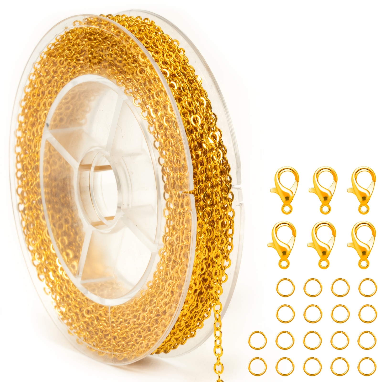 Image of Making Kit - 33ft Stainless Steel Chains (2mm), Reel, 20 Lobster Clasps & 50 Jump Rings In Silvery , Crafts, Silvery