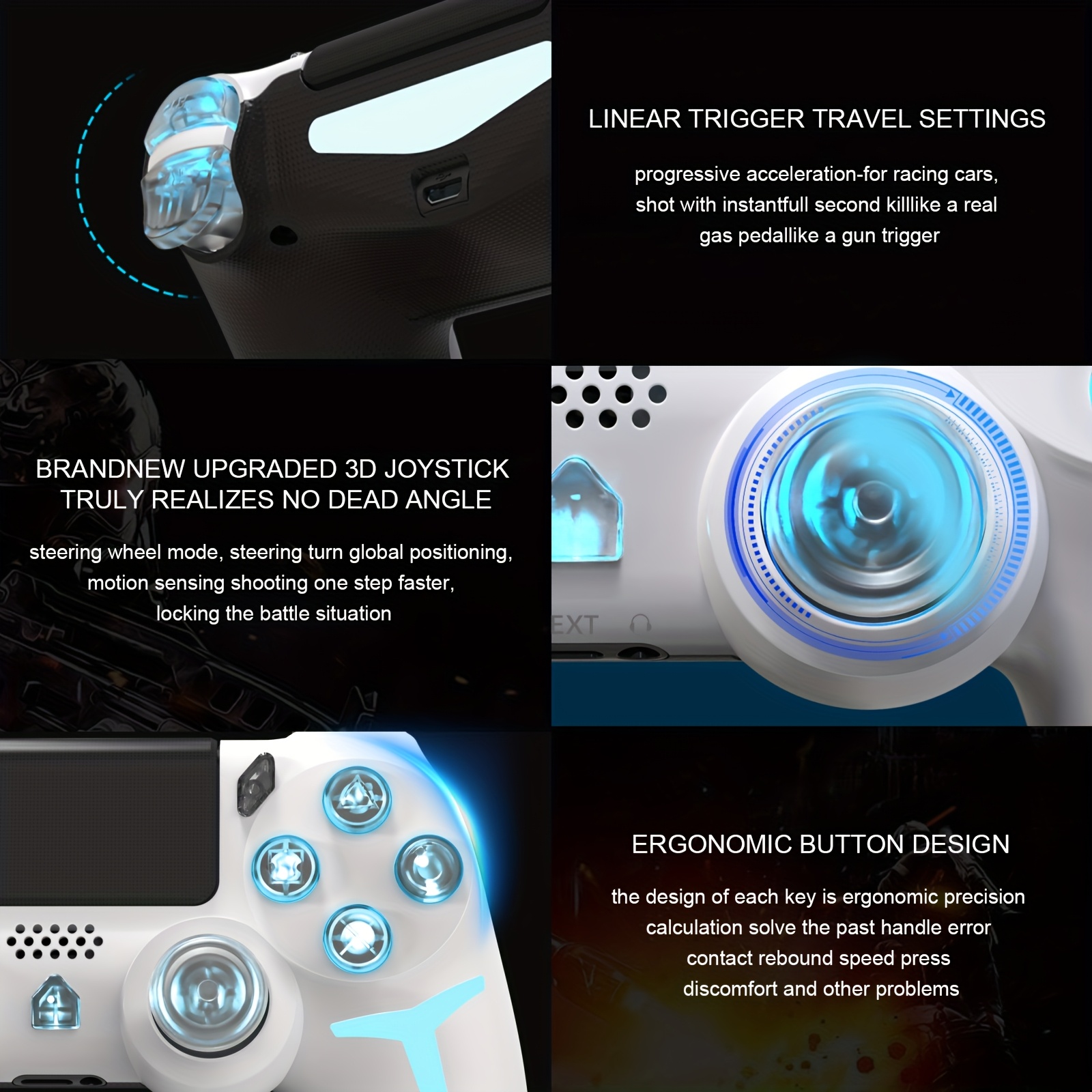 Upgraded P4 Game Controller with Lights, Long Battery Life, Touch Screen, And Six-Axis Vibration, Compatible with P3/P4/PC.