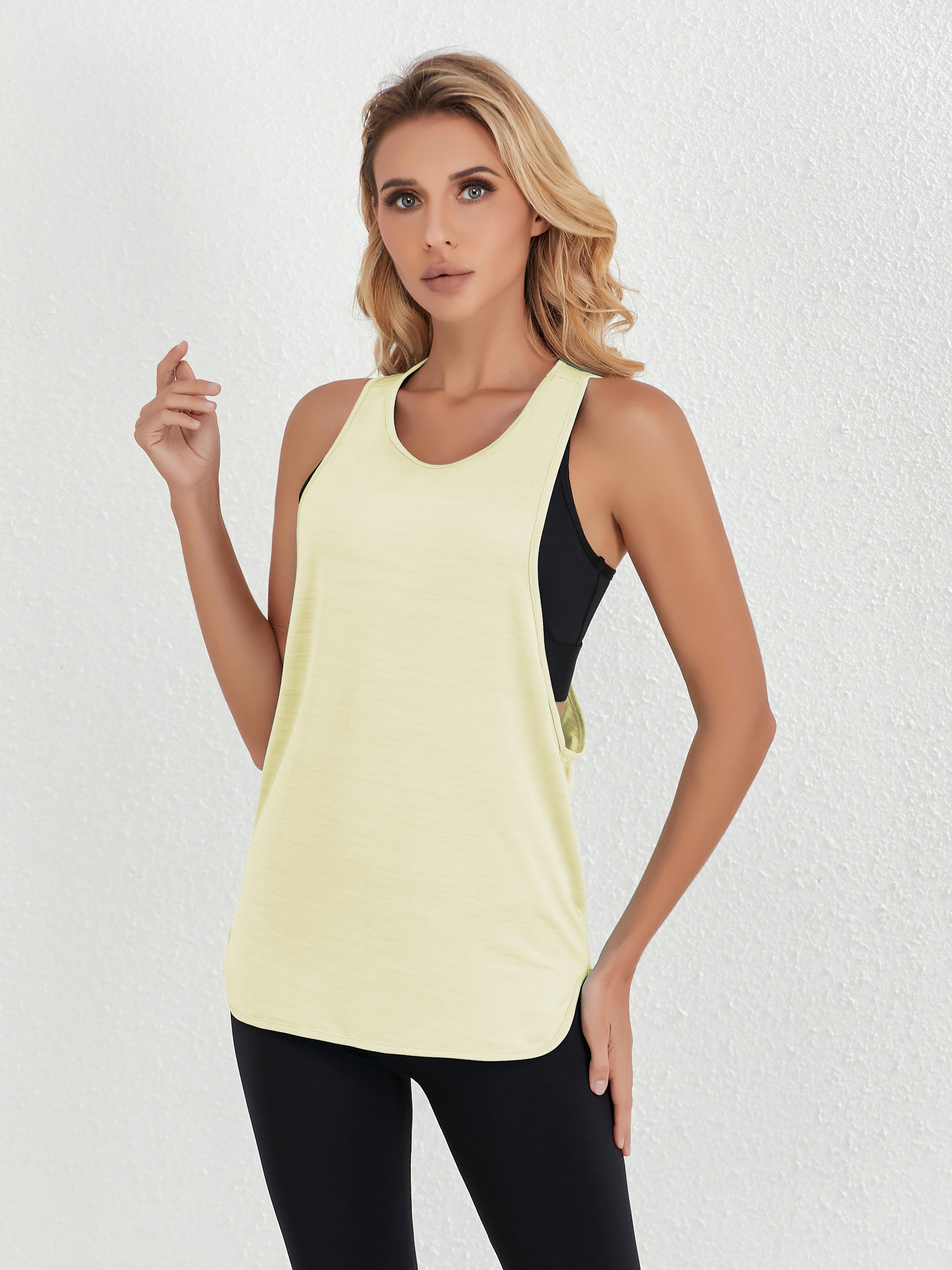 Solid Color Racerback Casual Round Neck Sports Tank Top, Sleeveless Running Fitness Vest Top, Women s Activewear 2