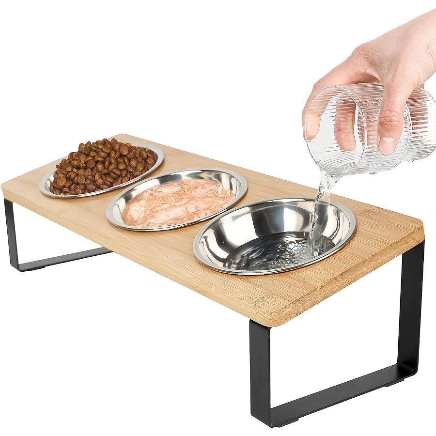 TEMU 3 Stainless Steel Bowls, 15° Tilted Cat Bowl Rack, Cat Feeding And Drinking Station, Protection Design, Suitable For Indoor , Cat Feeding