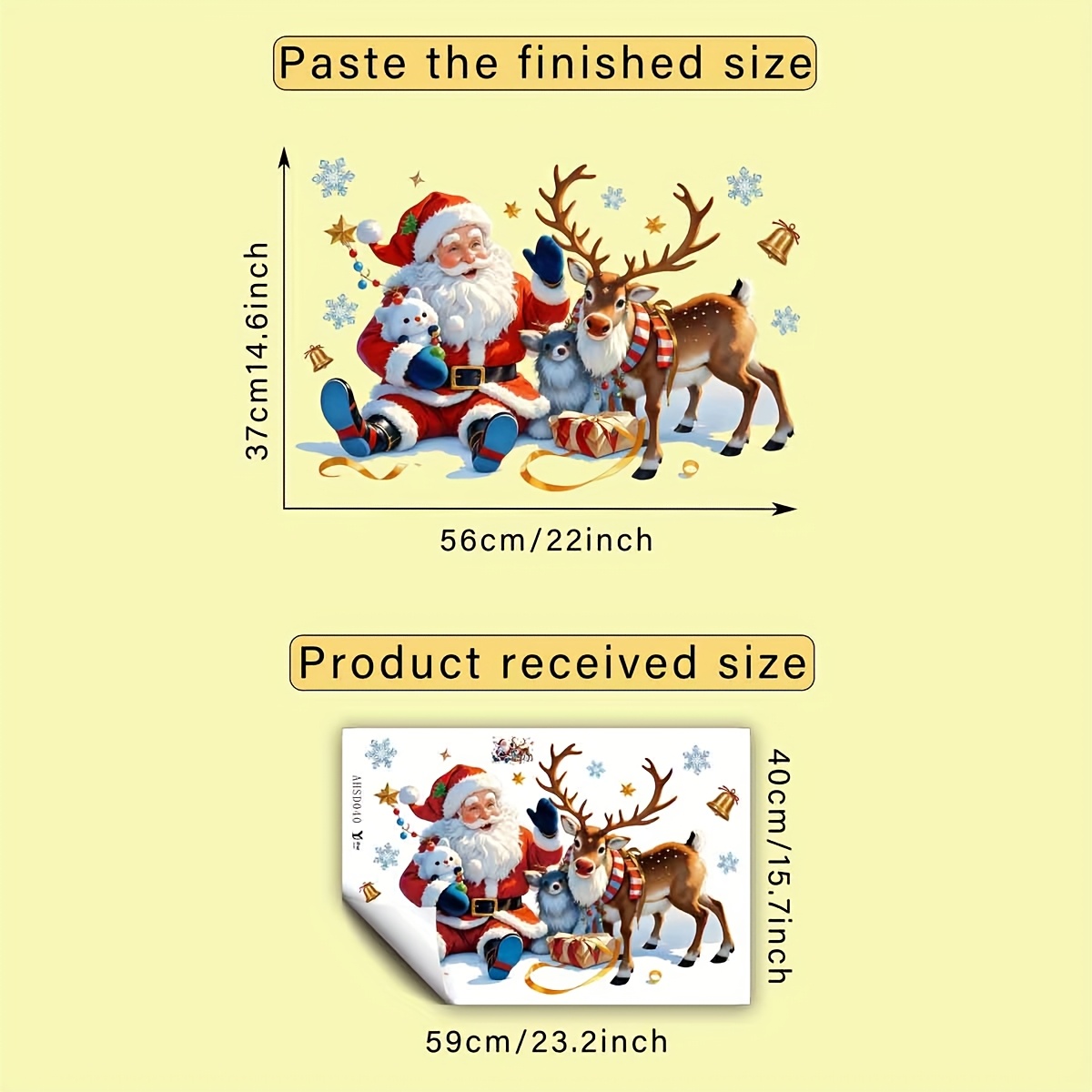 TEMU 1pc Self-adhesive Removable Double-sided Christmas Window Clings - Santa, Reindeer & Snowflake Bell Stickers With Pvc Film (6mil) For Glass