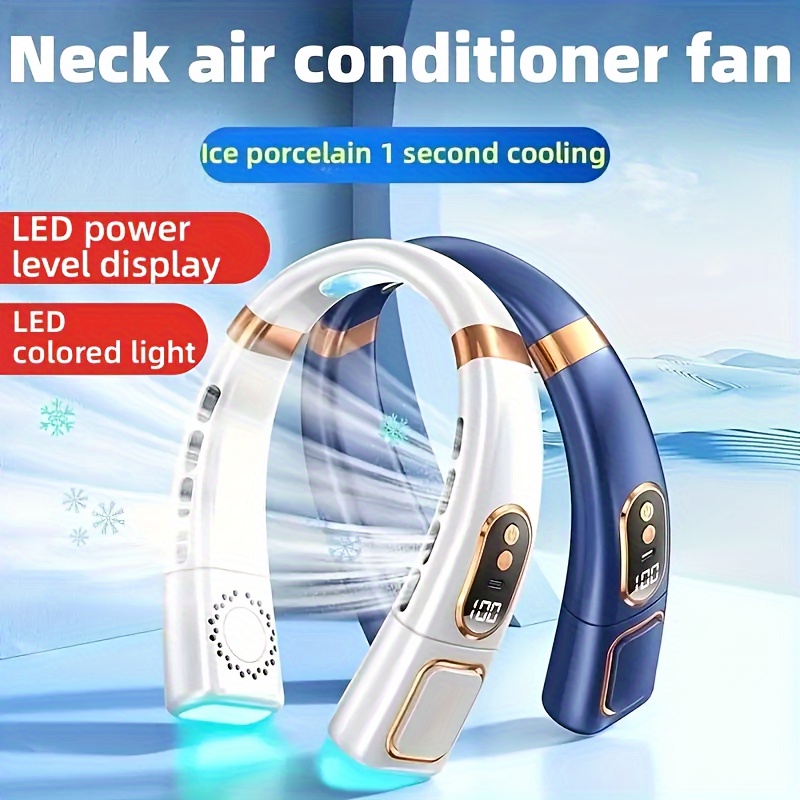 

1pc Portable Neck Fan With Adjustable 5-speed, Usb Rechargeable Mini Personal Air Conditioner, Digital Battery Display, Led Colorful Lights, 360° Cooling, For Camping, Hiking, Outdoor Sports, Travel