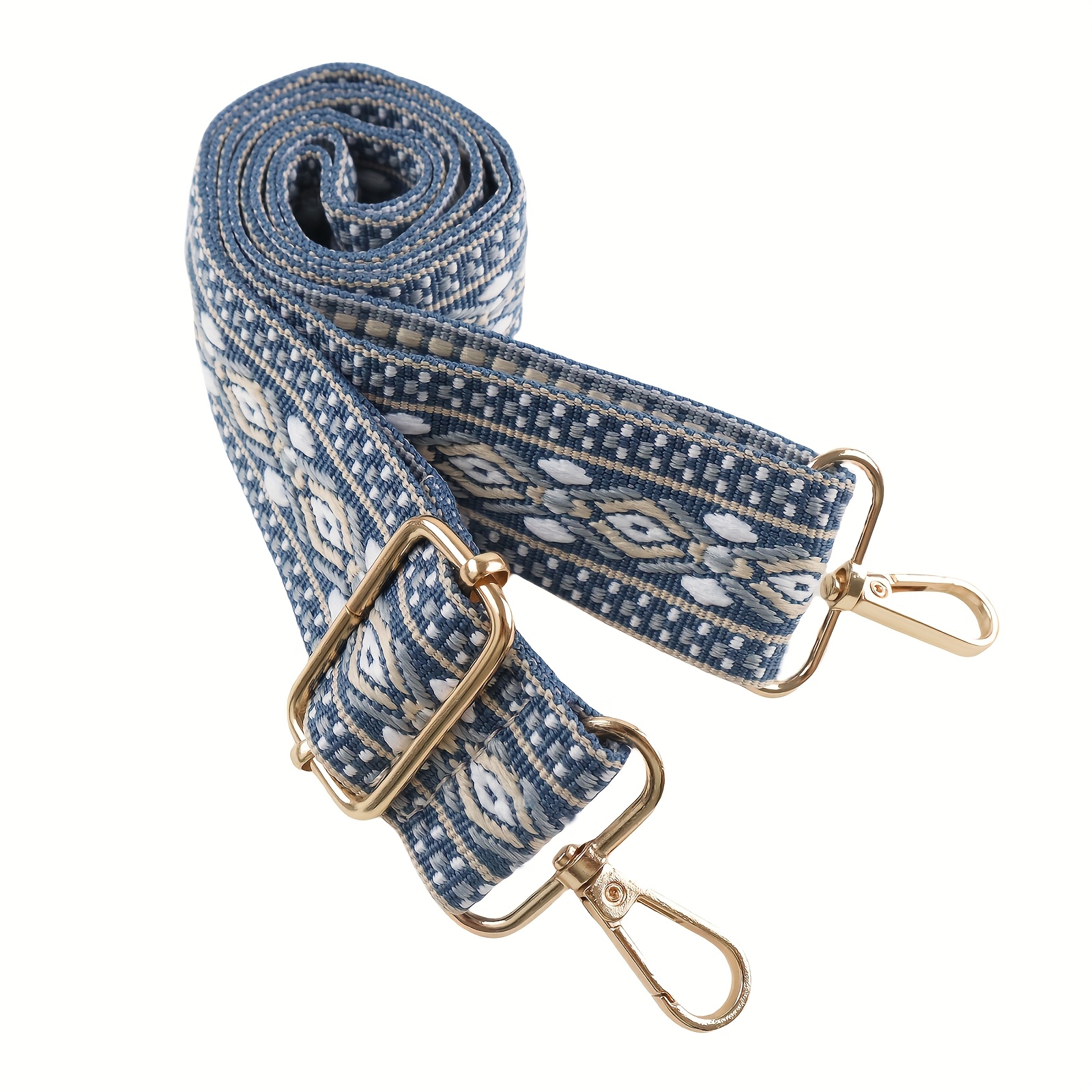 Adjustable Shoulder Strap In Bohemian Style, Made Of Fiber, Designed As A Replacement Belt For Crossbody Bags Featuring A Golden , With A Comfortable Width And Retractable Design
