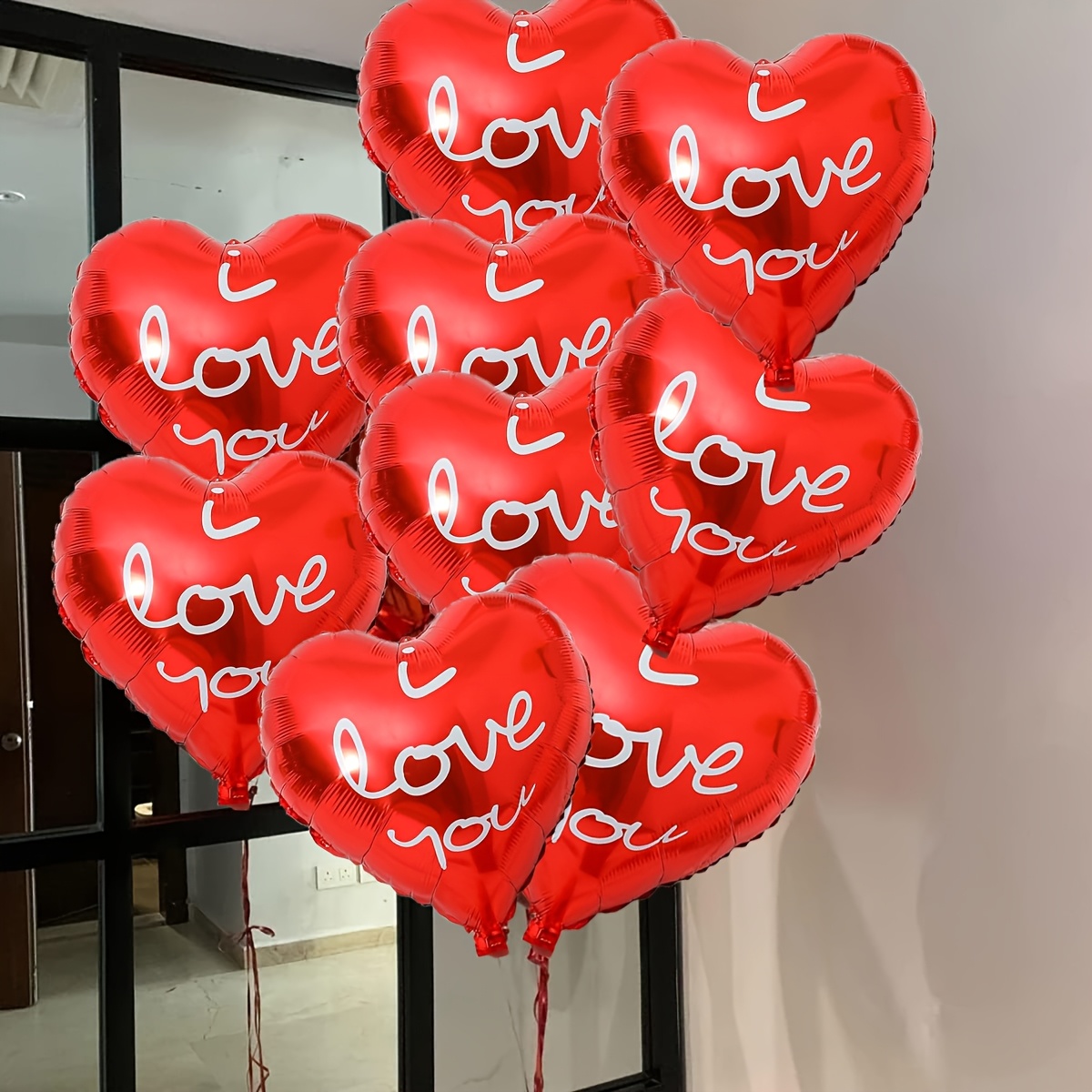 

Kaduos 10-pack 18-inch Red Heart-shaped Aluminum Foil Balloons With "love You" Print, Includes 2 Ribbons, Weddings, Valentine's Day, Birthdays, Romantic Anniversaries