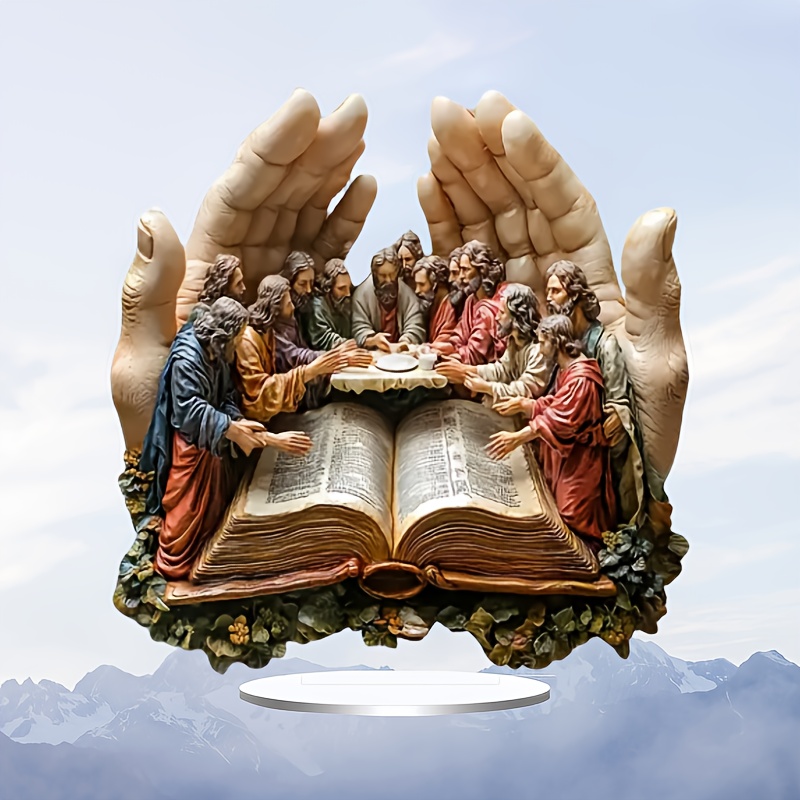1pc bohemian prayer hand statue the last supper religious desktop art decoration 7 87inx7 26in with stand 2d shop display room window birthday housewarming christmas gift holiday gift details 0