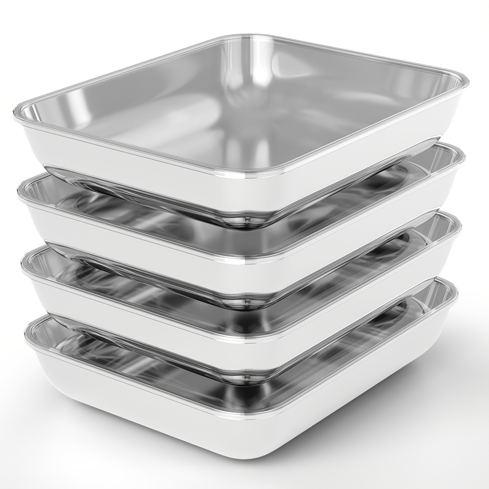 Image of 8/4pcs Stainless Steel Food Storage Container Set - Square, Manual Lid, Hand Wash - Perfect For Meal Prep And Outdoor Picnics, Food Portioning, Suitable For Food Storage, Airtight Container
