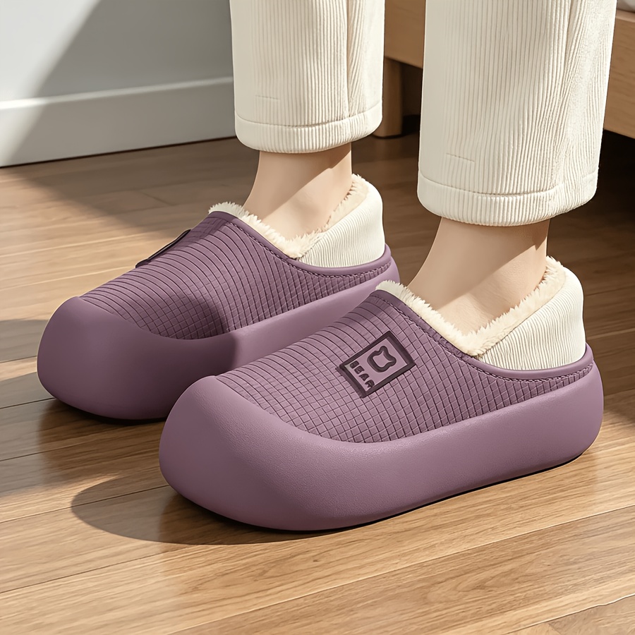 TEMU Pantoufles d'hiver chaudes pour femmes, chaussures d'intérieur doublées en polaire, pantoufles à plateforme épaisse et rembourrées pour de ,