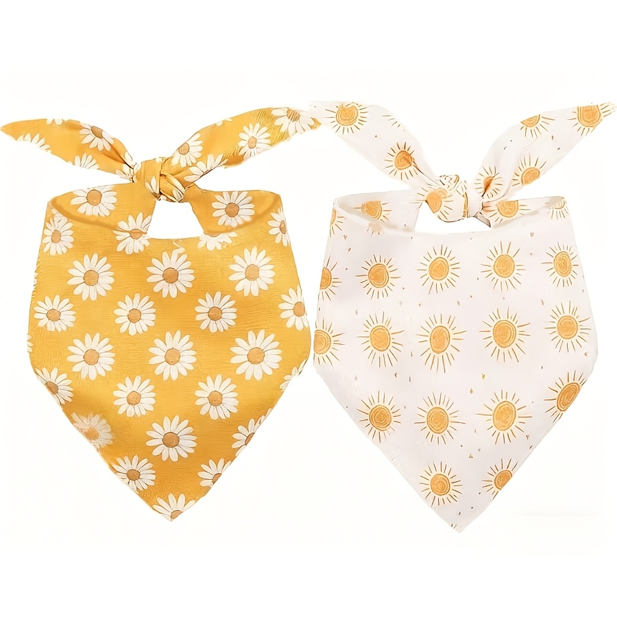 TEMU Lot de 2 foulards et bandanas pour chiens (pour petites et moyennes races) - Bavoirs ajustables et respirants, motif à carreaux de marguerites