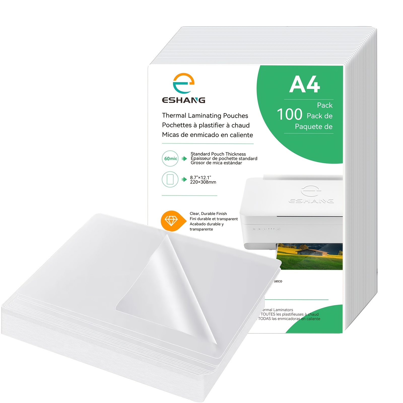 60 Mic A4 Size 100 Pack Thermal Laminating Pouches, 8.7x12.1 Inches Laminating Sheets, For Ultra Clear, Glossy, Hold 8.3x11.7 Inches, Heat Seal, School Office Supplies