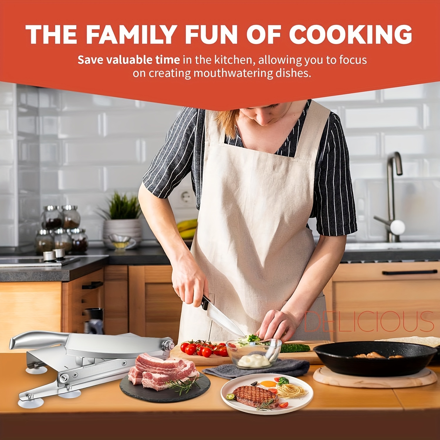 Easy Clean Stainless Steel Manual Meat Slicer and Bone Cutter - Non-Slip Base, Adjustable Blade, Rectangular Blade, Adjustable Thickness, Easily Cut Frozen Beef, Chops, Fruits and Vegetables - for Home Kitchens and Delis, Meat Grinder, Kitchen Gadget