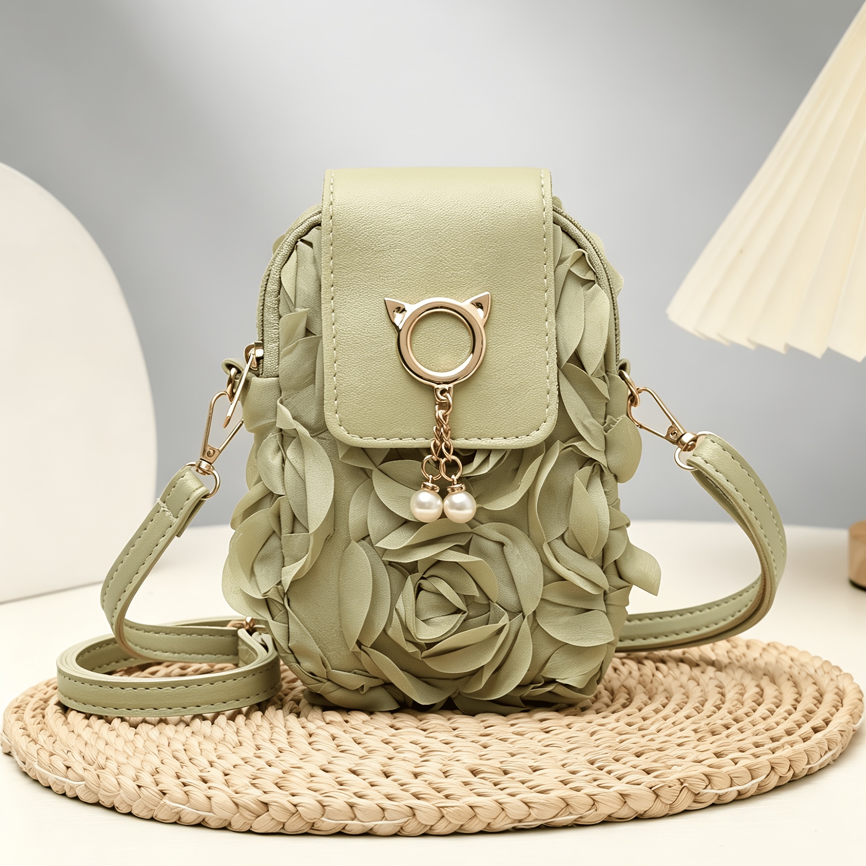 TEMU Women's Appliqué Shoulder Bag With Owl Charm & Tassels - Adjustable Strap Suitable For Daily Casual & Vacation Wear, Zipper Closure Phone Purse,