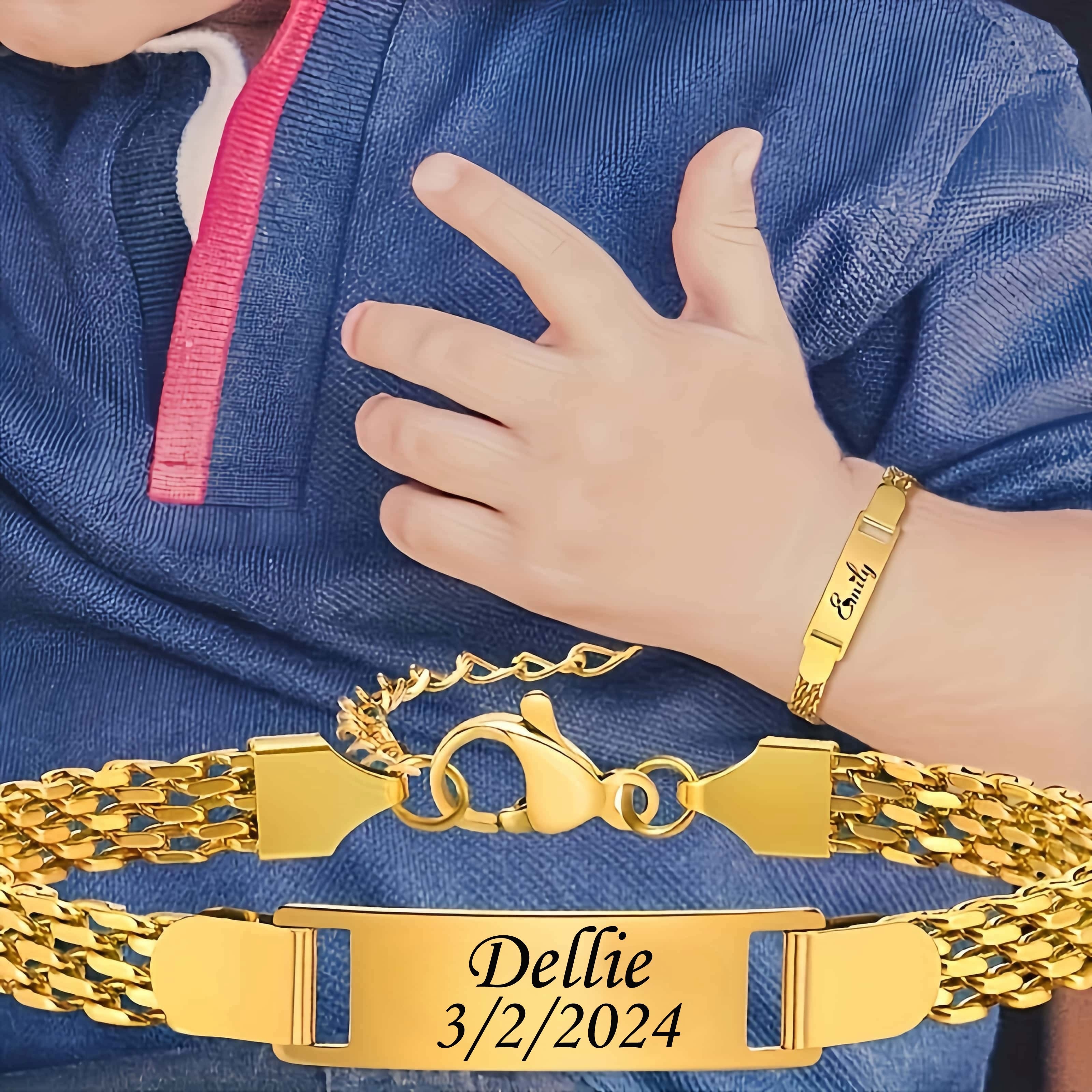 

Custom Engraved Stainless Steel Bracelet, Personalized Id Nameplate Link Chain With Date, Boho Style Chic Bracelet, Ideal For Birthday, Valentine's, Day, Teacher's Day - Gift For All