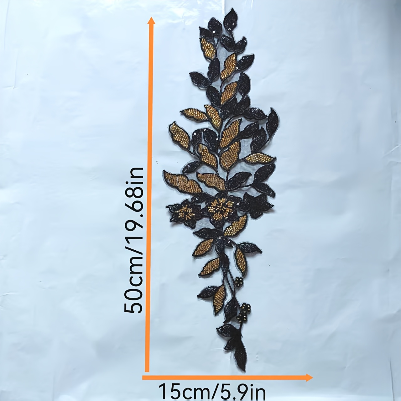 Black and Golden Sequin Flower Embroidery Patch
