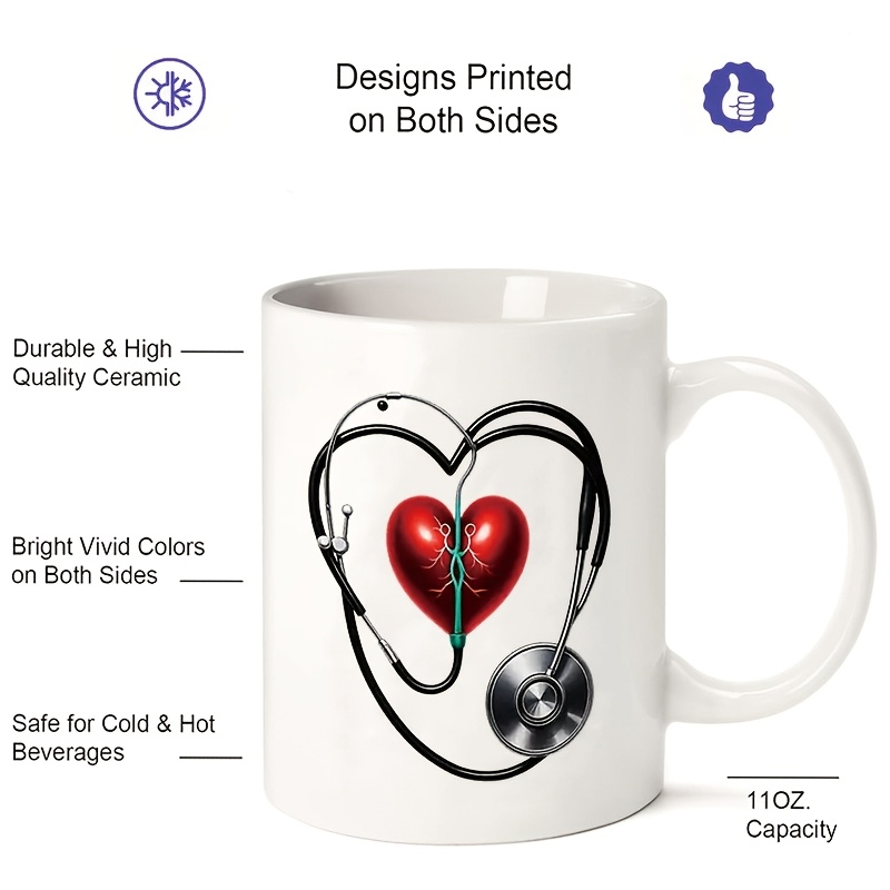 anatomical heart stethoscope   design ceramic mug 11oz red heart with green   stethoscope 325ml large capacity coffee cup for   nurses   professionals unique gift idea 4