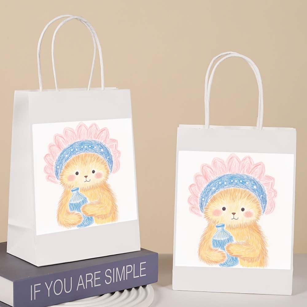 Flower Cap Bear Print Bottles with Handles, Reusable Gift Bags