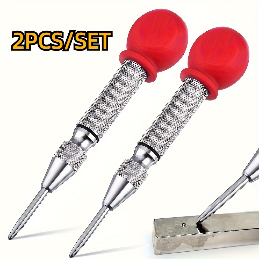 

2pcs Heavy Duty 5" Automatic Center Punch - Spring Loaded, Adjustable Tension For Metal, Wood, Glass & Plastic