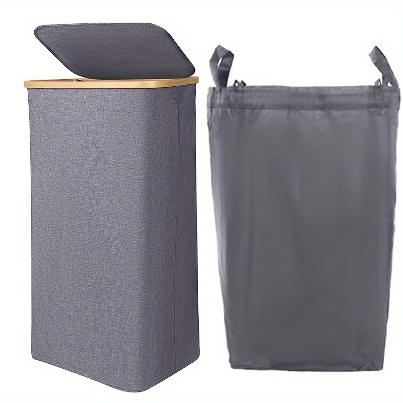 Panier à Linge Avec Couvercle,100L Grand Corbeille à Linge Avec Poignées En Bambou, Bac A Linge Laundry Basket Pliable XXL Pliable Avec Sac Amovibles En Tissu Oxford,Bleu