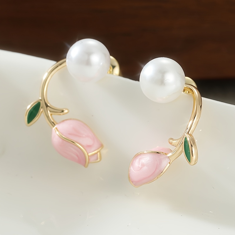 TEMU Aretes de flores rosas de cobre, hechos a y de moda, para reuniones de mujer