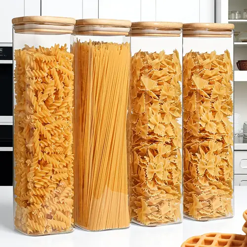 * Set aus luftdichten *-Pasta-Aufbewahrungsbehältern * für die Lebensmittelaufbewahrung. Diese wunderschönen Glasflaschen bestehen aus hochwertigem Borosilikatglas und haben eine große Kapazität
