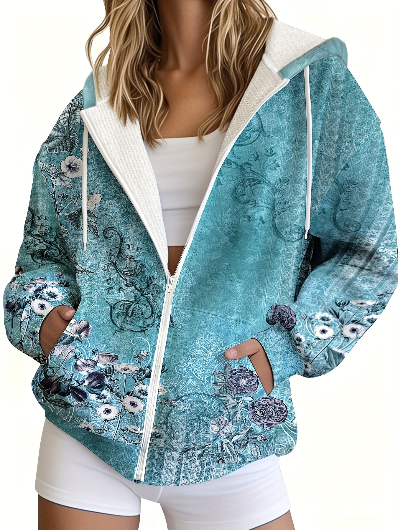 トップス Short Sleeve Hoody - Floral Printed DESIGUAL Oversize Hooded Floral sweatshirt