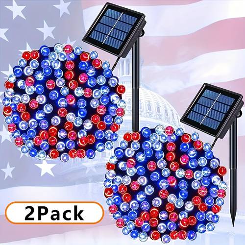 1 pack 2 packs waterproof solar 100led light string 8 indoor and outdoor christmas tree wedding party bedroom courtyard decoration ip65 splash proof dark green line red blue and white 39 ft