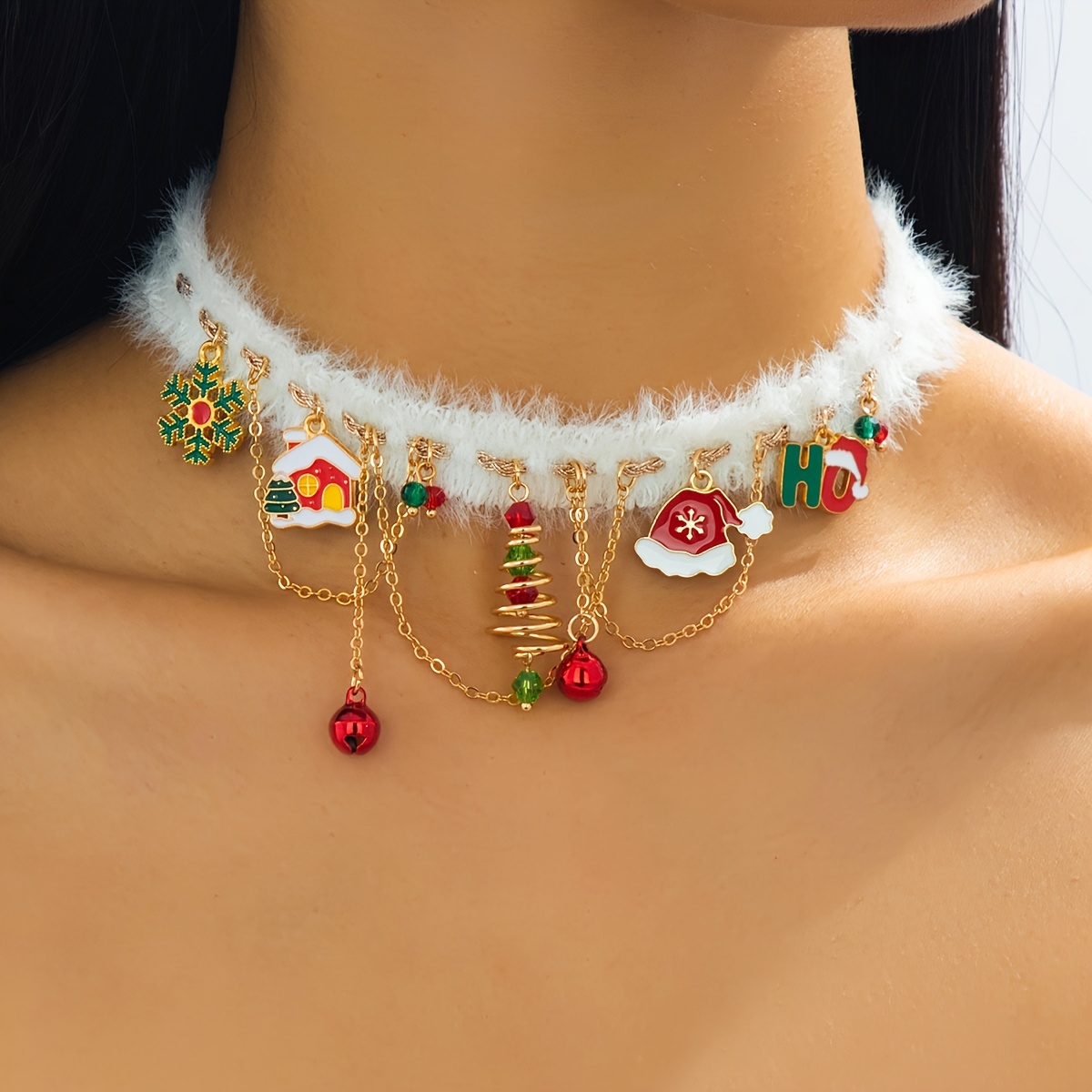 TEMU 1pc Moda Otoño Invierno Estilo Navideño Aleación Sombrero Copo de Nieve Goteo Aceite Accesorio Collar CHOKER Adecuado para Regalo Diario de