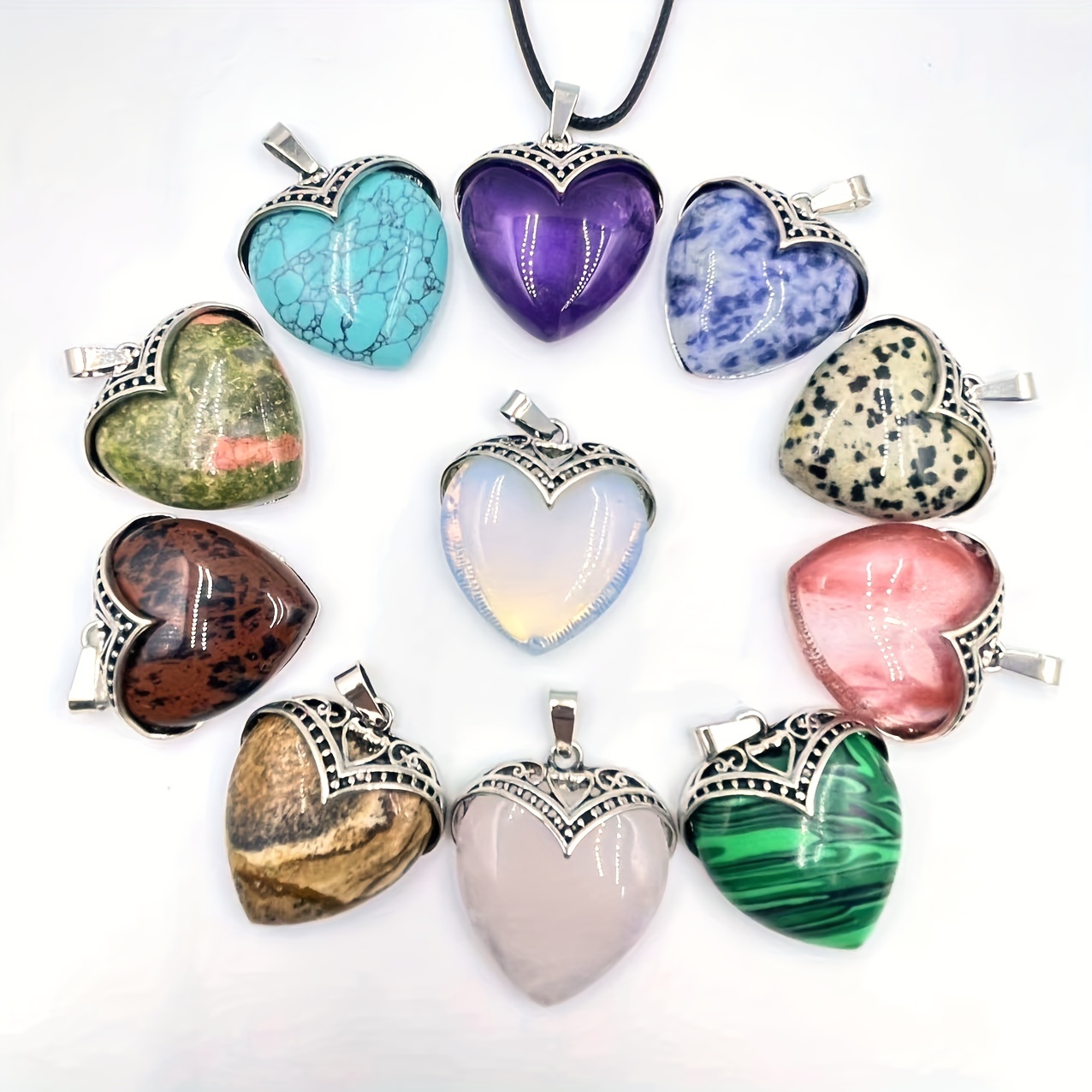 

6-pack Natural Stone Heart Pendant Making Necklace Suitable For Holiday Gifts And