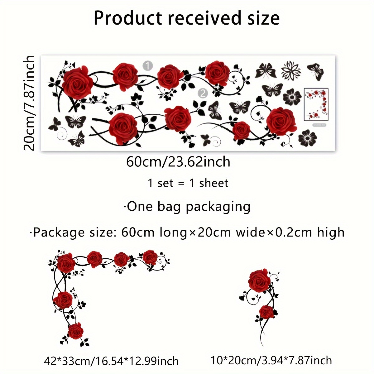 Image of A Red Rose Bathroom Wall Sticker (20*60cm) For Decorating The Bathroom And Bathtub, Suitable For Home Decor And Washbasin Wall Art Ct2042-kq