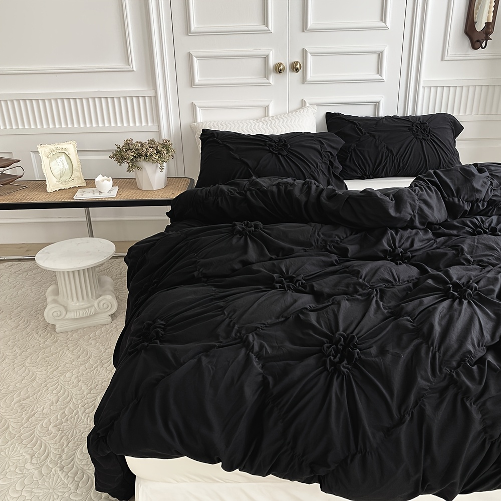 Floral Duvet Cover 2/3pcs Set (1 Duvet Cover And 1/2 Pillowcases), Pleated Floral Design, Easy Fashion, All-Season Bedroom Bedding, with Zipper And Corner Straps, Suitable for Women And Men