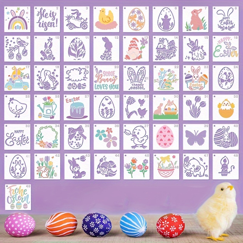 

49pcs Easter Stencils Set - Reusable Plastic Templates For Wood Painting, , & - For Diy Projects & Scrapbooking