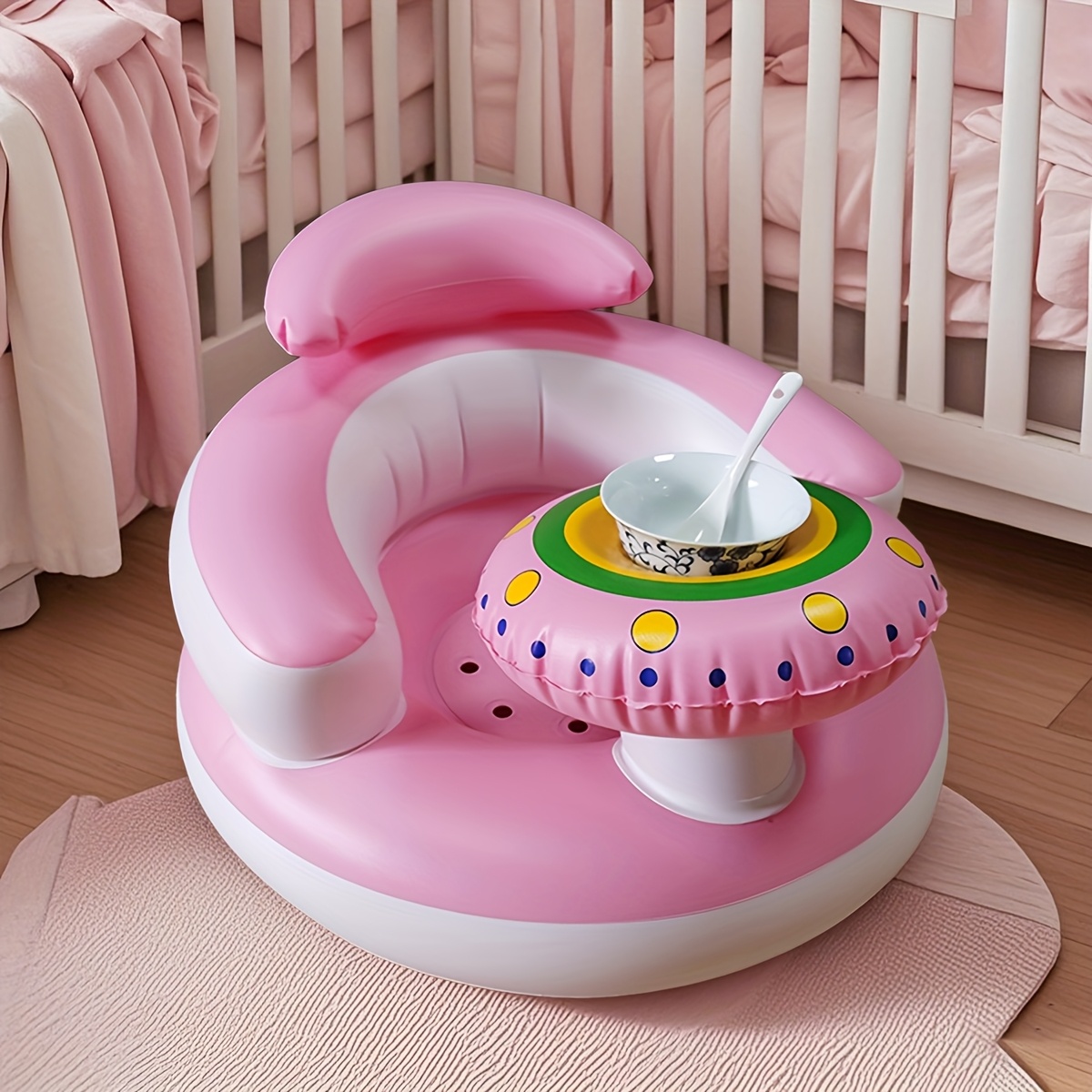 Image of Inflatable Seat, Portable Inflatable Chair, Suitable For Over 3 Months Old, Features A Built-in Pump For A Sitting And Standing Support Seat, Essential For Home And Travel