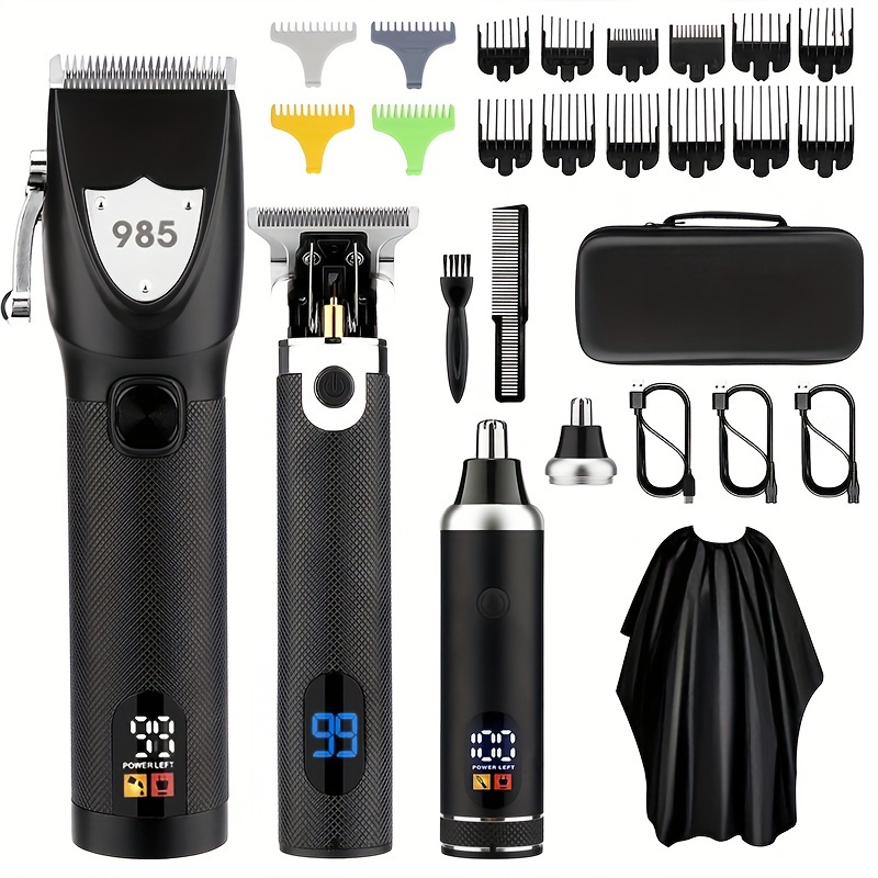 

A Set Of Professional Men's Hair Clippers, Cordless Electric Hair Clippers And , Nose And Beard Trimmer, Hair Clippers With Protective Guard, Men's T-shaped Hair Clippers