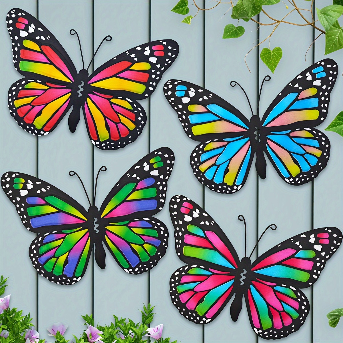 

Set Of 4 Colorful Metal Butterflies, 25cm Iron Wall Art For Garden & Outdoor Decor - Perfect Gift For Parents & Friends, No Power Needed