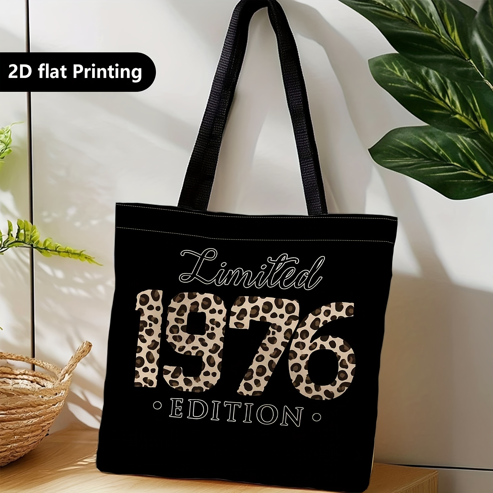 E-shop 1 Stück Limitierte Edition 1976 Leopardenmuster Tragetasche - & Schwarze Casual Schulter-/Handtasche, Maschinenwaschbar für Reisen, Einkaufen,