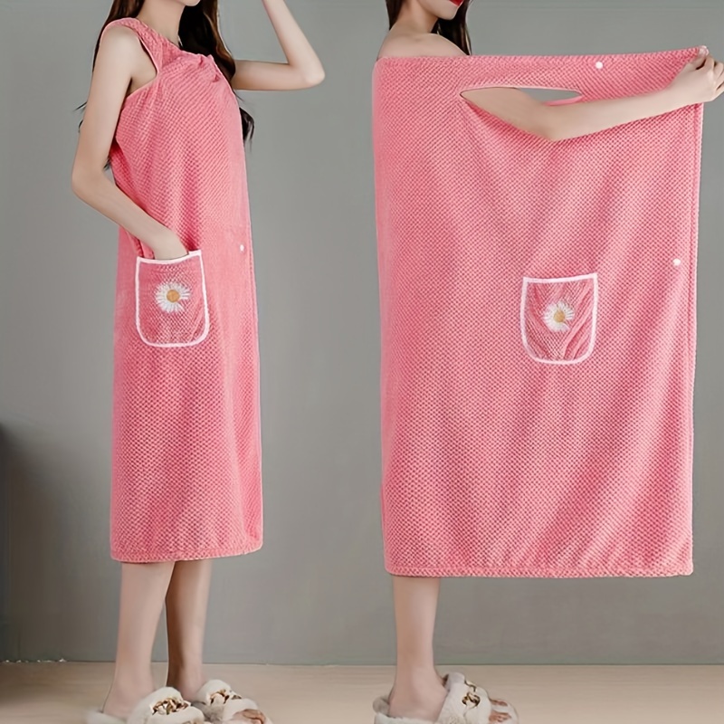 

Quick-dry Women's Bathrobe Towel Wrap With Straps - Hypoallergenic Polyester, , Absorbent Spa Skirt For Home Use