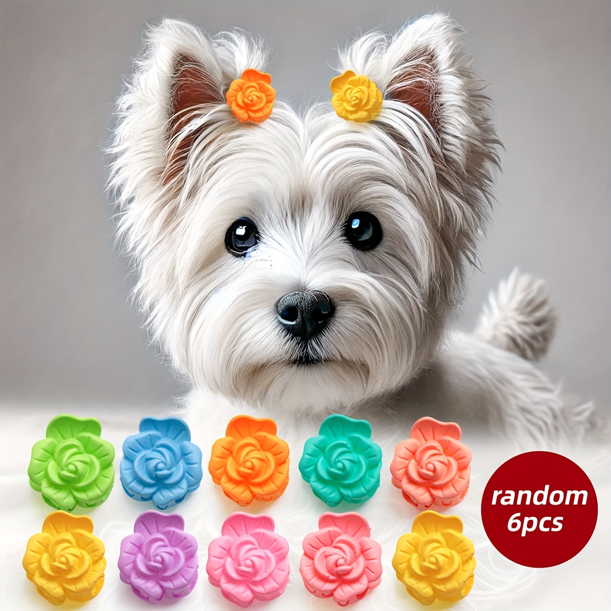 

6-pack Peony Flower Pet Hair Clips, Cute Dog Hair Accessories For Small Breeds Like Yorkie, Bichon, Teddy, Maltese, West Highland Terrier