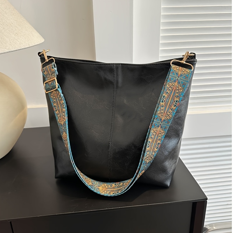 TEMU 2024 Summer Fashion Elegant Women's Large Capacity Sling Bag With Adjustable Strap, Zipper Closure, Removable Strap, Deep Brown/black , Material, Polyester Lining, No Printing, Only