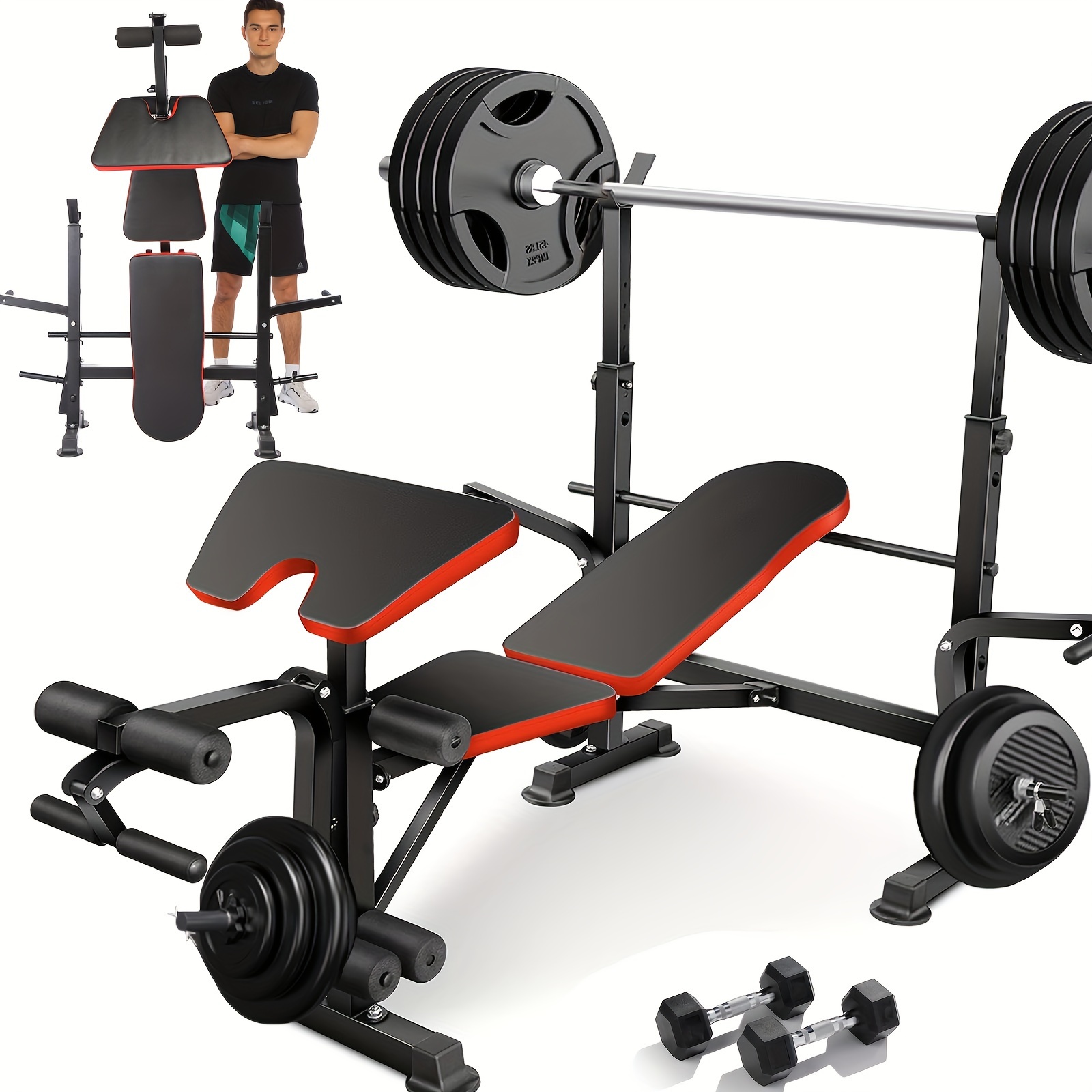 Adjustable Weight Bench, Bench Press With Squat Rack, For Home Gym, 6 In 1workout Bench With Leg Developer& , Exercise Bench For Full