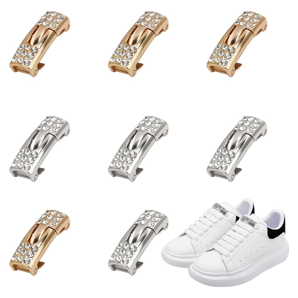 

4pcs Luxe Shoe Clips, No-tie Elastic Sneaker Accessories With Rhinestones, Versatile For Casual Shoes, Sports, And Slip-ons, Portable Design