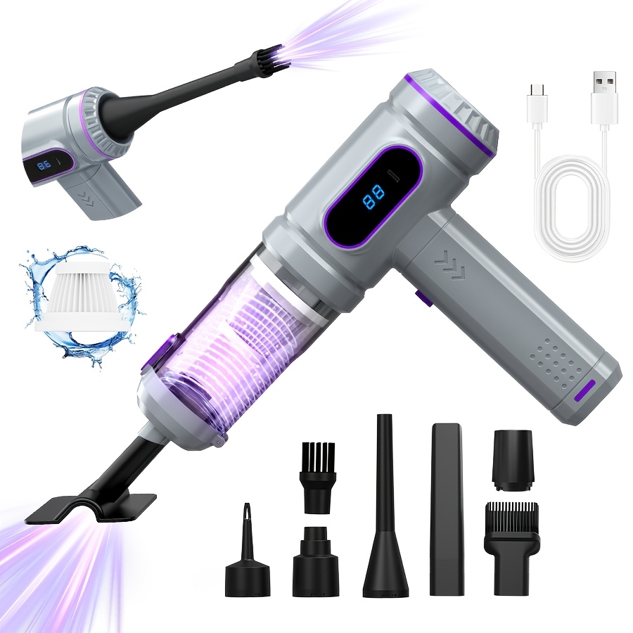 TEMU Aspirateur à main fil 15000PA, 2-en-1 aspirateur et souffleur d'air avec écran LCD, multi-buses, portable , la voiture, les poils d'animaux et