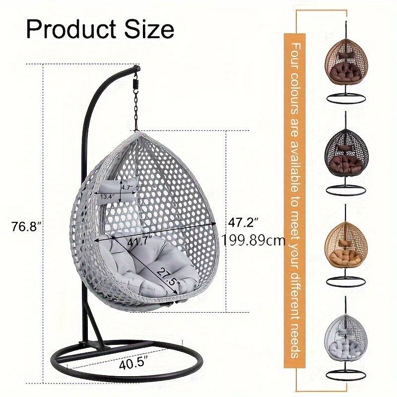 egg swing chair with stand hanging egg chair with cushions and pillow heavy duty lounge basket chair indoor outdoor patio porch lounge   chair for patio balcony backyard bedrooms gray sw 010 details 4