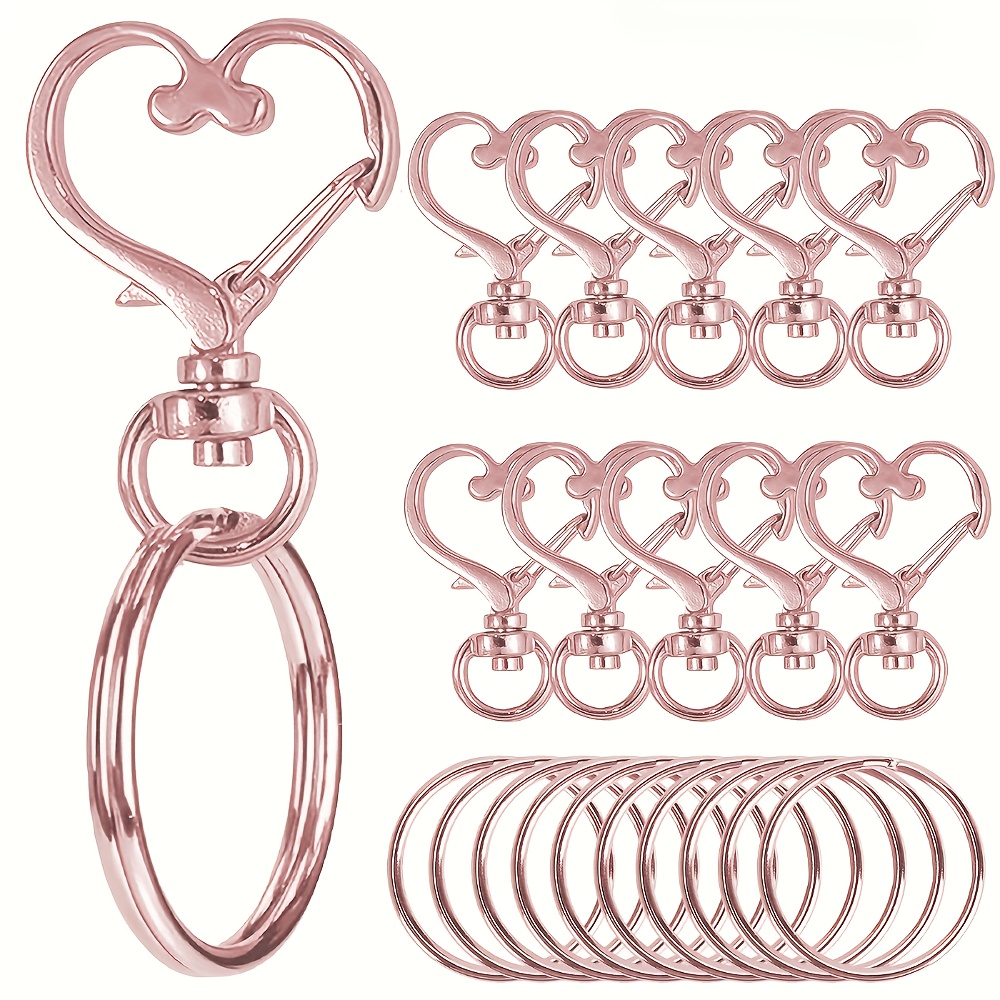 TEMU 20pcs Heart-shaped Rotating Snap Keychain - Colorful Metal Spring Snap, Suitable For Hanging Strings And Accessories - Alloy Lobster Clasp Ring