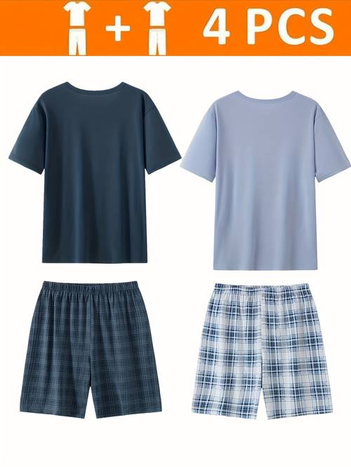 4pcs mens short sleeve shorts set 2 short sleeves 2 shorts set combination mens dinosaur print spring summer autumn set
