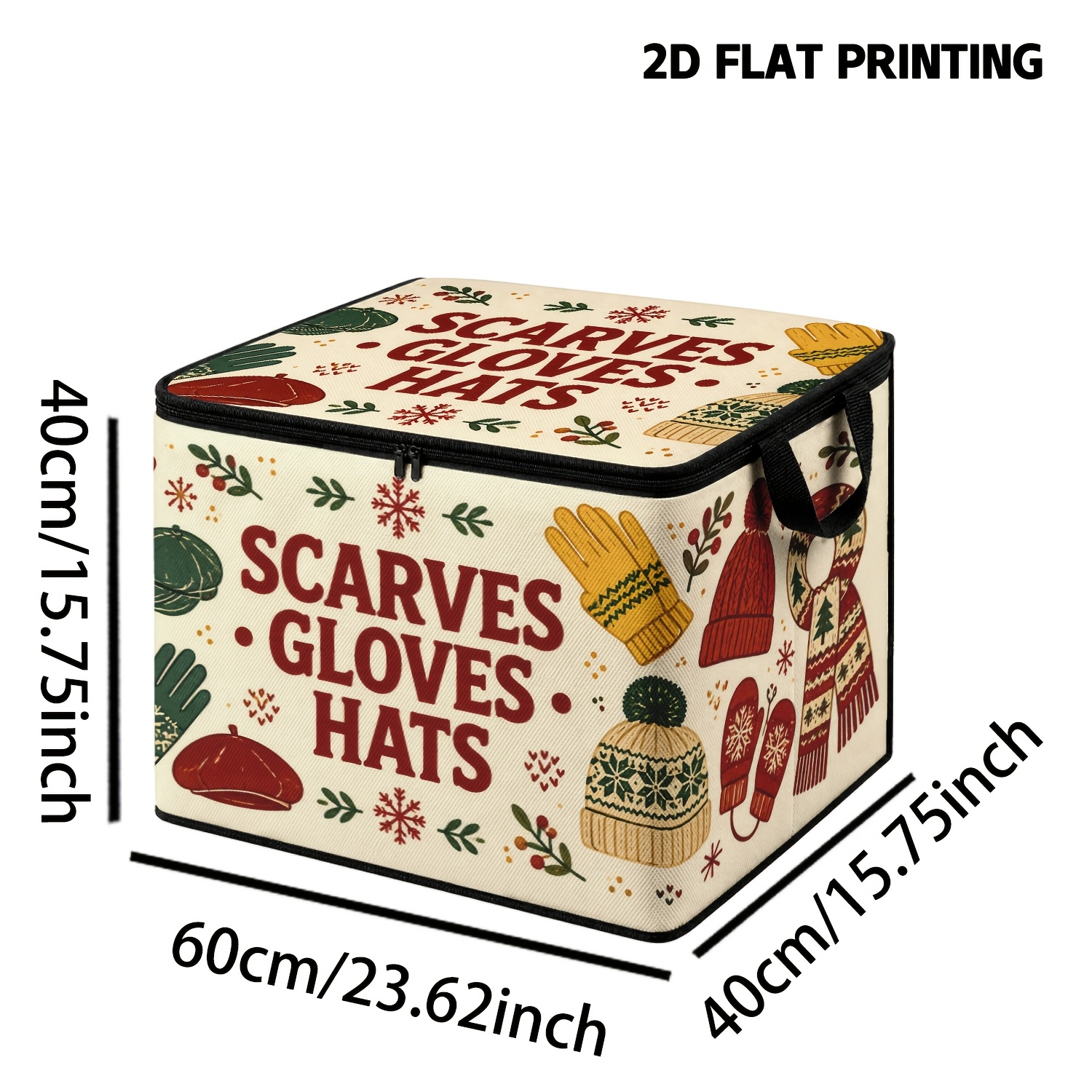 TEMU 1pc 1pcs Soft Fabric Storage Box Suitable For Seasonal Clothing Organization, Octagonal Non- With Zippered Lid & Handle, Winter-themed Design