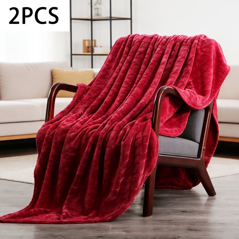 2pcs Artistic Fleece , 150*200cm, High Gsm, Throw Blanket, Solid Color - Soft, Warm, And Comfortable, Suitable For Sofa, Bed, Office, And Travel - Multipurpose, Gift | Cooling Blanket |