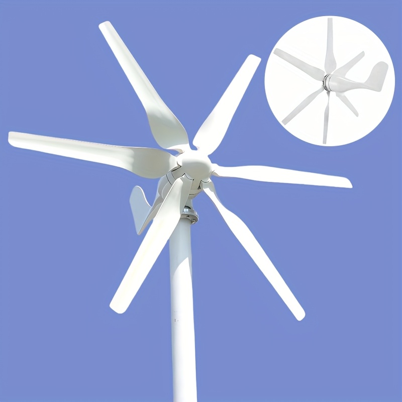 1000W Horizontal Axis Wind Turbine with Flange Kit, 6-Blade Design, Wind Turbine Generator Assembly, Three Options Available, High Efficiency Power Generation, Low Startup Wind Speed, Suitable for Emergency Use, Home DIY, RV, Wind-Solar Hybrid